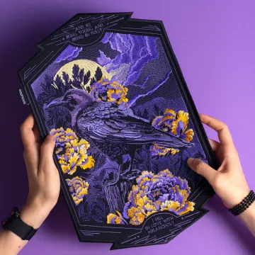Crow and Peonies Embroidered Back Patch