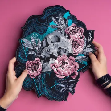 Skull and Flowers Embroidered Back Patch