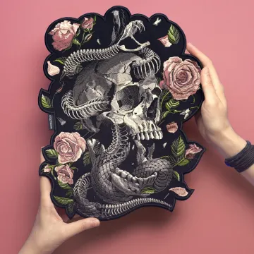 Skull Rose Ash Embroidered Patch
