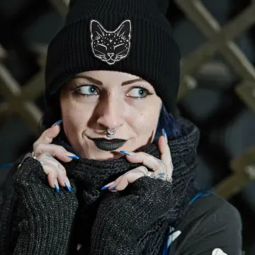 Cosmic Cat Patch Black Beanie