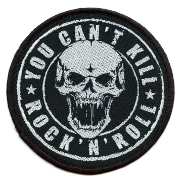 Can't Kill Rock N Roll Patch Music Skull Round Woven Sew On