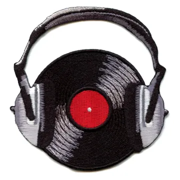 Record w/ Headphones Patch Music Bop Vinyl Embroidered Iron On