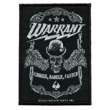 Warrant Louder Harder Faster Patch Metal Skull Wings Woven Sew On