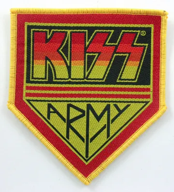 Kiss - 'Army' Shaped Woven Patch * Yellow Border *