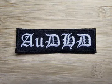 AuDHD Black Metal Style Old English Iron On Embroidered Patch Neurodiversity ND Black Metal