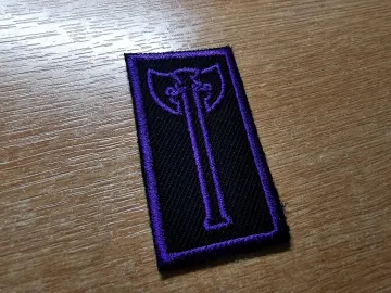 Battle Axe Purple Embroidered Iron On Patch Destiny Fantasy RPG Vikings Medieval Dungeon Gaming