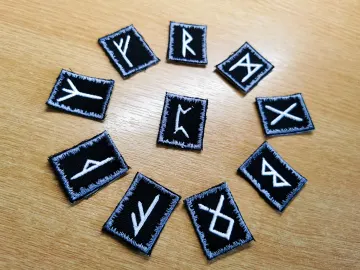 Mini Viking Runes Embroidered Patches - Pewter Border and White - All Runes Available