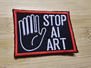 Stop AI Art Funny Embroidered Patch Iron on or Sew on Comedy Patch