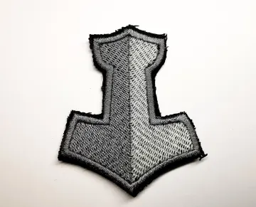 Two-Shade Silver Mjolnir Iron On Embroidered Patch Viking Norse Mythology Thor Hammer Patches