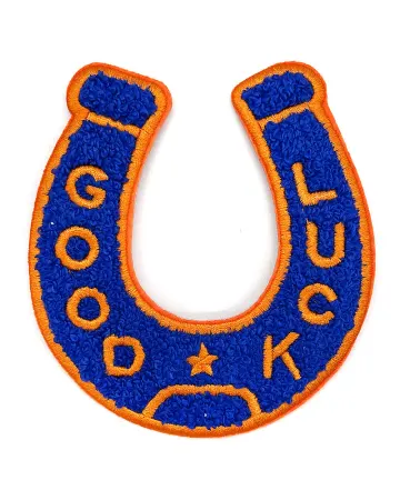 Good Luck Horseshoe Chenille Patch - Blue/Orange