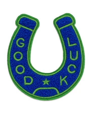 Good Luck Horseshoe Chenille Patch - Blue/Green