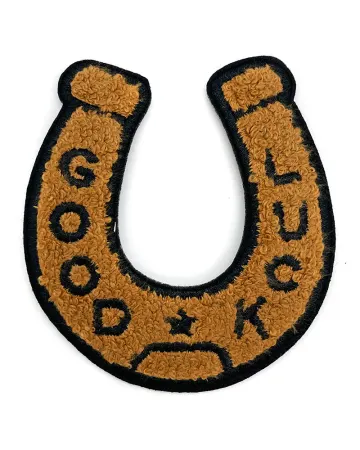 Good Luck Horseshoe Chenille Patch - Brown/Black