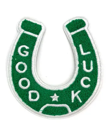Good Luck Horseshoe Chenille Patch - Green/White