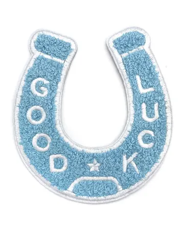 Good Luck Horseshoe Chenille Patch - Light Blue/White