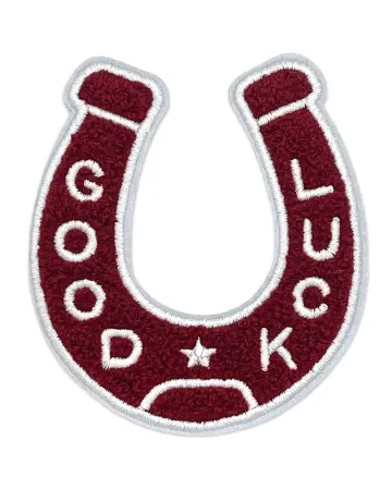 Good Luck Horseshoe Chenille Patch - Maroon/White