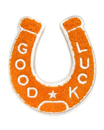 Good Luck Horseshoe Chenille Patch - Orange/White