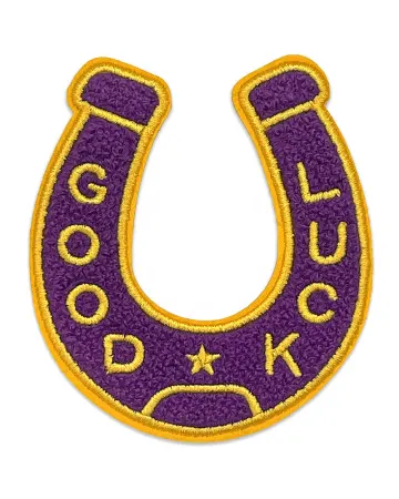 Good Luck Horseshoe Chenille Patch - Purple/Yellow