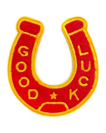 Good Luck Horseshoe Chenille Patch - Red/Yellow
