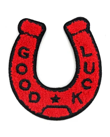 Good Luck Horseshoe Chenille Patch - Red/Black