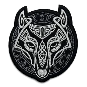 Fenrir Norse Wolf God stylized head embroidered patch FENR01